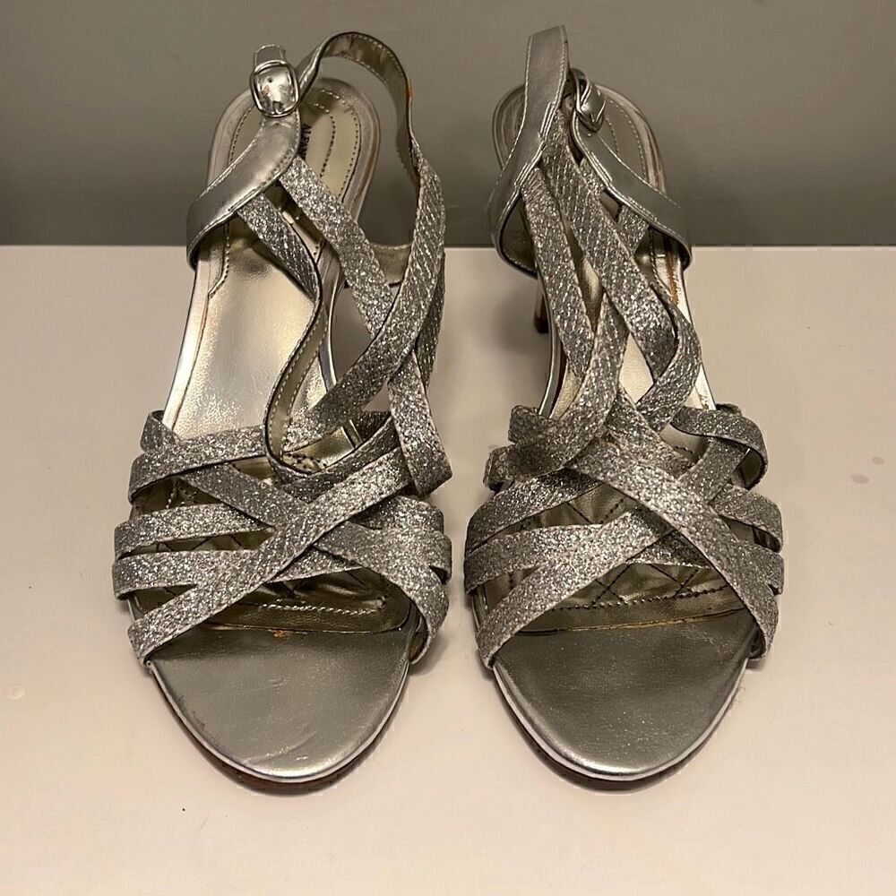 Alfani Alisa Silver Sparkly Strappy Heel Sandals Size 7.5M